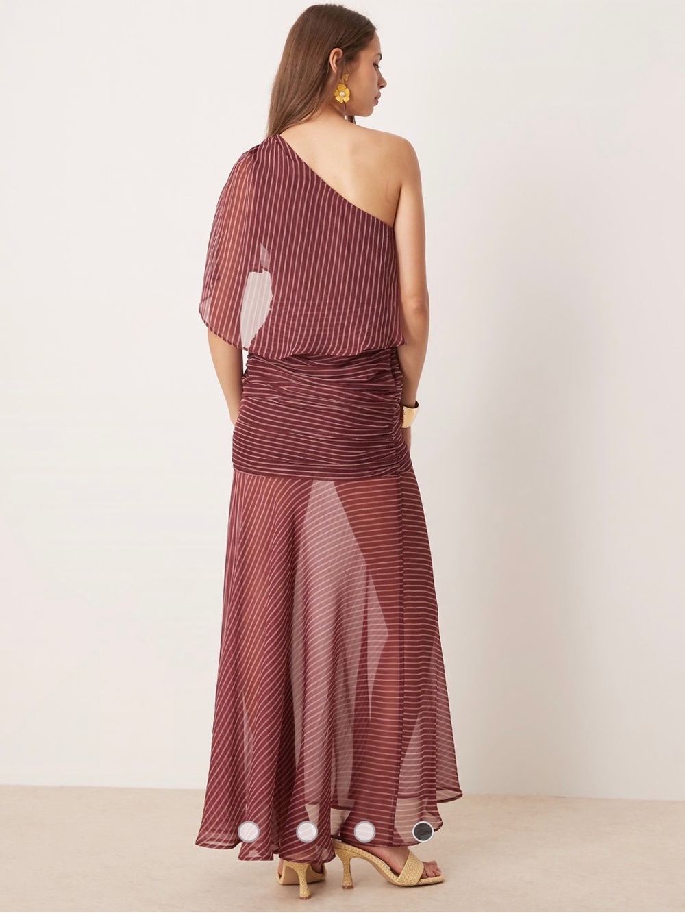 ASOS New One Shoulder Cape Ruched Maxi Dress Striped Burgundy Size 8 old money - Picture 2 of 6